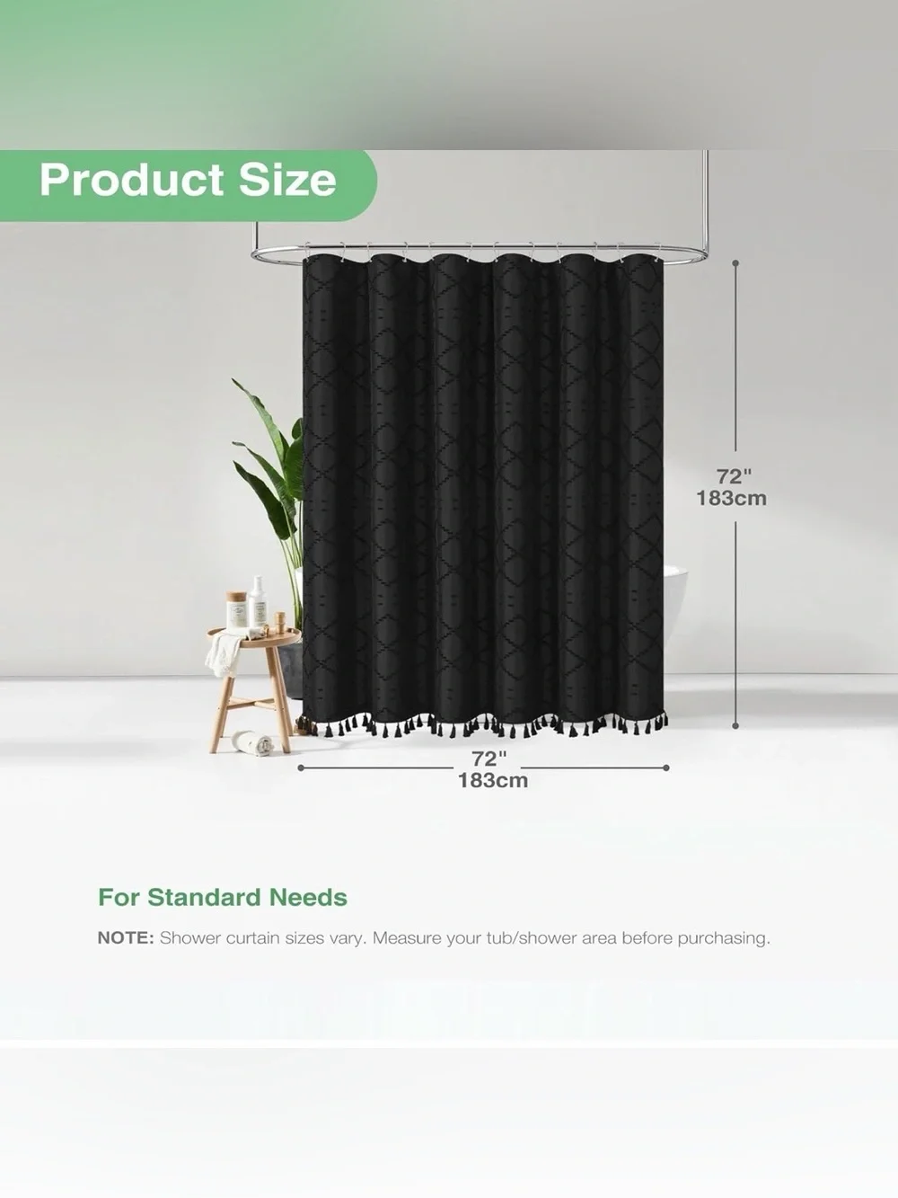 Black Tassel Shower Curtain - Elegant Bathroom Accent